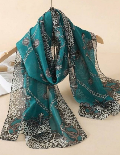 Pañoleta Mascada Pañuelo Turbante Pashmina Shifon Poliéster Verde Cadenas Estampado Unitalla