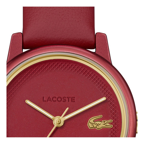 Lacoste Reloj Para Mujer 2001439 12.12 Swift Piel Rojo 28mm Correa Bordó Bisel Dorado Oscuro Fondo Bordó