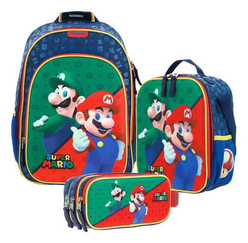 Kit Mochila Lonchera Y Lapicera Chenson Mario Bros Para Niño