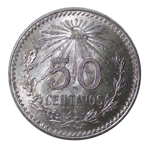 Moneda 50 Centavos 1945 Resplandor Plata 0.720
