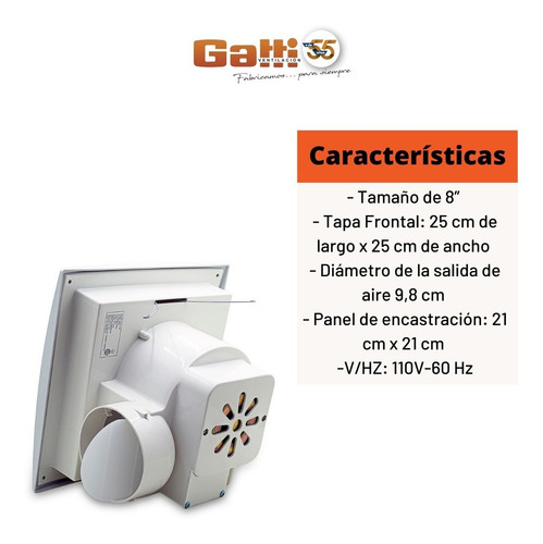 Imagen 7 de 10 de Extractor De Aire Para Cielorrasso 25 Cm Gatti Ventilación
