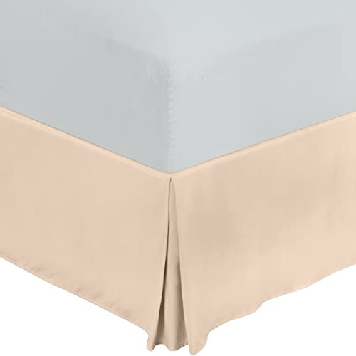 Falda De Cama De Lujo Queen Size Plisada Beige Facil Ajuste