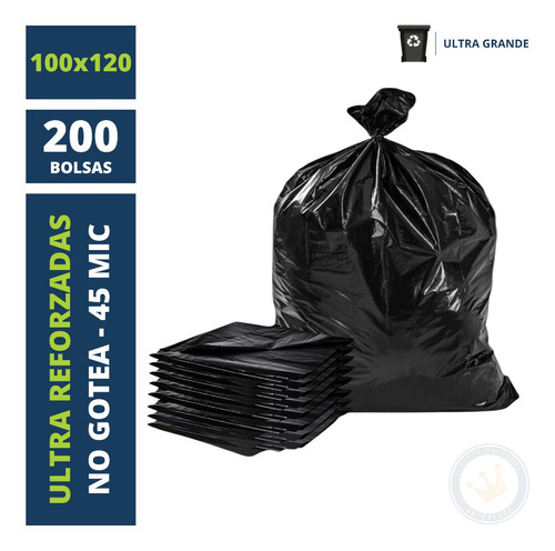 200 Bolsa Residuo Ultra Reforzada 100x120 Negras Basura 45mi