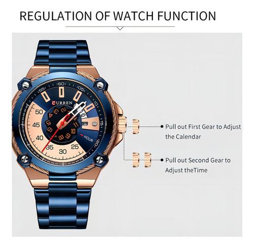 Reloj Impermeable De Cuarzo Con Calendario Curren Para Hombr Color Del Bisel Rose Blue