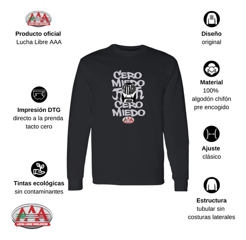 Playera Deportiva M Larga Hombre Lucha Libre Aaa 0 Miedo Pen