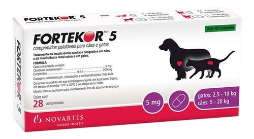 Fortekor 5 - Tratamento Novartis Cães E Gatos 28 Comprimidos