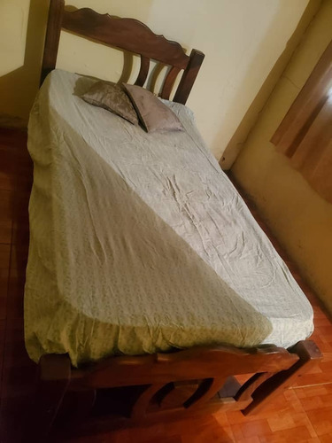 Cama Individual Madera Saman Y Hierro Forjado Con Colchon  