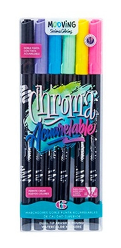 Marcadores Mooving Doble Punta Acuarelable X6 Colores Chroma