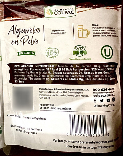 Algarrobo Colpac 1 Pza 120gr, Sustituto De Chocolate