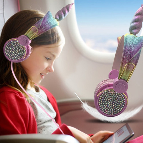 Auriculares Infantiles Unicornio Con Brillos Lol - Cable