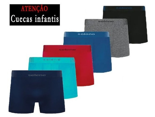 Cueca Boxer Infantil Sem Costura Selene Kit Com 6 Cuecas.