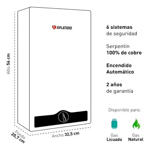 Calefont Splendid Tiro Natural Gas Licuado 10 Litros