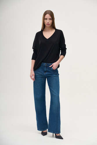 Sweater Greta Escote V Liso Suelto Versatil Mujer Sweet