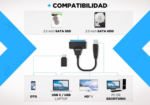 Imagen 2 de 10 de Cable Sata Usb Adaptador Tipo C Y 3.0 Doble Salida Disco Ssd