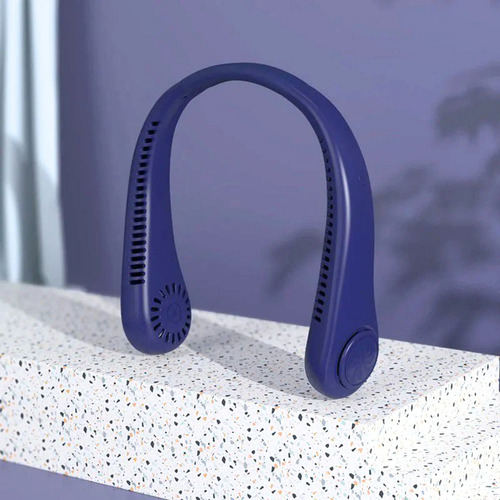 Ventilador Portátil De Cuello Azul Para Colgar Con 3 Velocidades De Viento Refrigeración A 360 Ventiladores Sin Aspas Batería Recargable