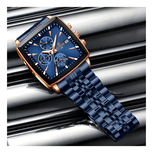 Reloj Cronógrafo Reward Square Quartz Con Calendario Fondo Azul