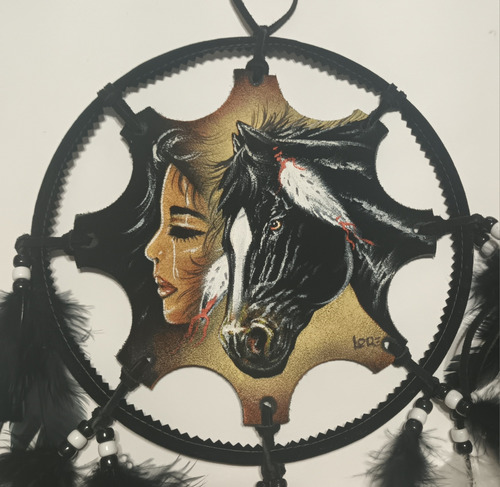 Atrapasueños De Caballo Con India En Piel 24cmx45cm (#11)