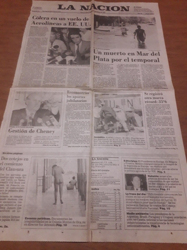 Tapa Diario La Nación 21 02 1992 Colera Mar Del Plata Montes