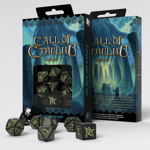 Call Of Cthulhu Black & Glow In The Dark Dice Set 7 Set De D