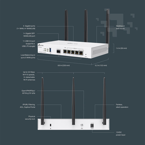 Enrutador Wan Tp-link Festa Fr365 Wi-fi 6 Ax3000 Vpn De 5 Gi