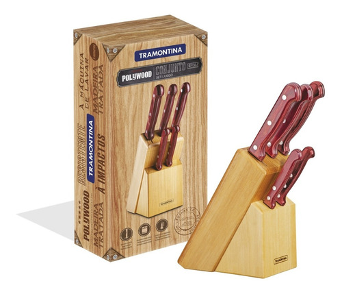 Juego De Cuchillas Tramontina Polywood 6 Piezas Taco Madera