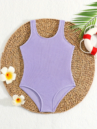 Traje De Baño De Una Pieza For Niñas Con Cuello En U For