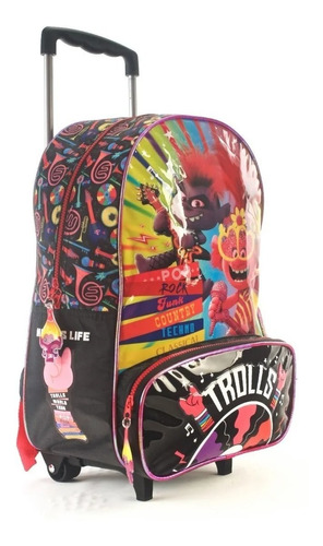 Mochila Con Carro Trolls Original 40cm 