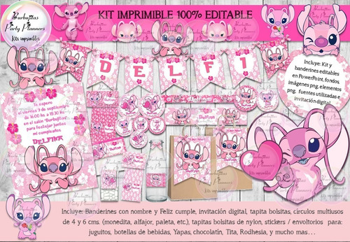 Kit Imprimible Candy Bar Angel Novia De Stitch 100% Editable