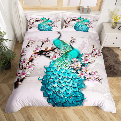 Juego De Funda De Edredón De Cama De Pavo Real, Elegante Y H