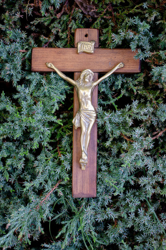 Cristo Bronce Y Madera, Macizo Crucifijo 25 Cm Para Colgar (Usado)