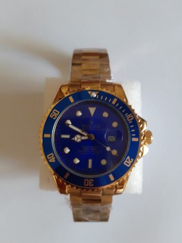 Relogio Submariner Masculino Folheado Azul 45mm Com Caixa