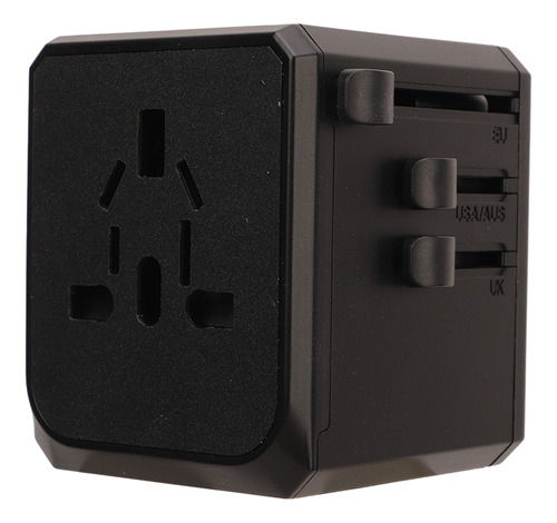 Adaptador Universal De Viaje Negro, 3 Usb, 1 Tipo C, Segurid