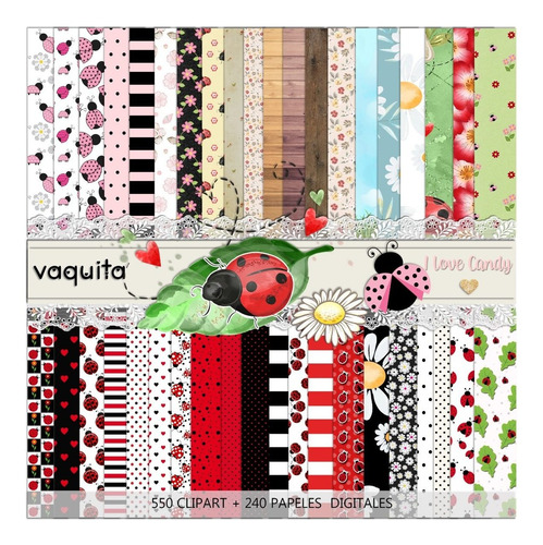 Kit Digital Vaquita De San Antonio Ladybug Papeles + Clipart