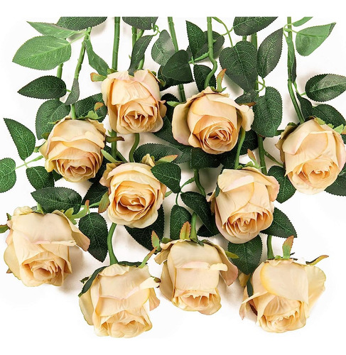 ~? Flojery 10pcs Flores De Rosa Artificial De Tallo Largo Ro