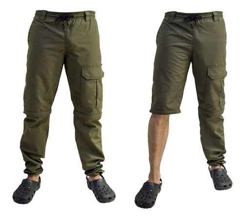 Calça De Pesca Mar Negro Vira Bermuda Proteção Uv 50+ Verde