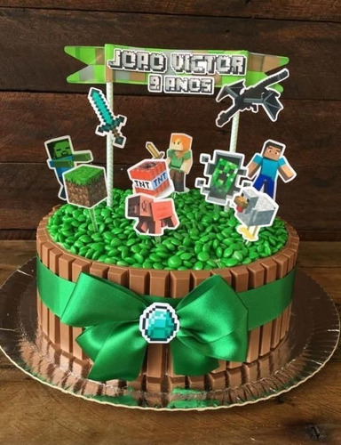 Minecraft Caketopper Adorno Torta Personalizado+ 12cupcake  