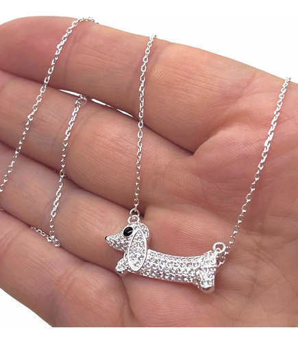 Collar Choker ,con Dije Perro Salchicha En Plata.