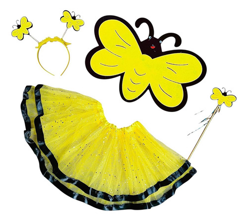 Disfraz Abejita Ala Vincha Tutu Brillo Varita Niña Halloween Amarillo Tela Tutu Amarillo Brillos 1 A 2