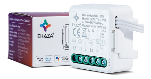 Interruptor Mini Módulo Ekaza 3 Canais Smart Wifi Alexa