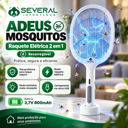 Raquete Elétrica Several Importados Recarregável Mata Pernilongos Mosquitos E Atrai Com Iluminação UV
