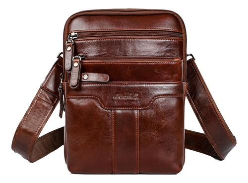 Bolsa Mensajera De Cuero Genuino Para Hombre Marrón