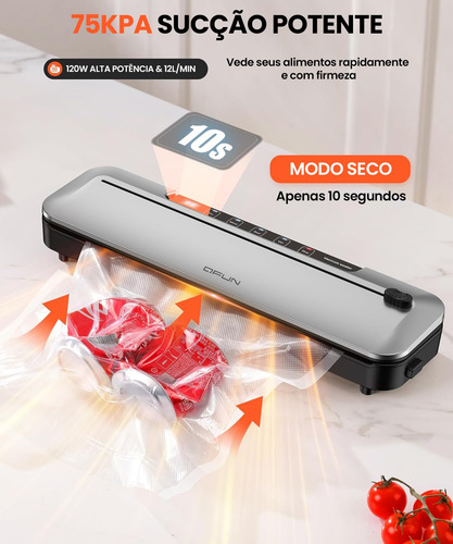 Seladora A Vácuo 6 Em 1 75kpa Com Cortador E 10 Sacos 127v