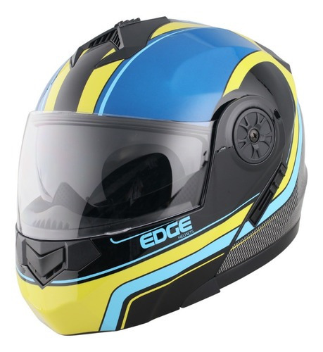 Casco Moto Edge Turbo Abatible Doble Visor Dot Color Azul/Amarillo Diseño TURBO MOSCÚ Talla L-(59-60-cm) Tamaño del casco TALLA M