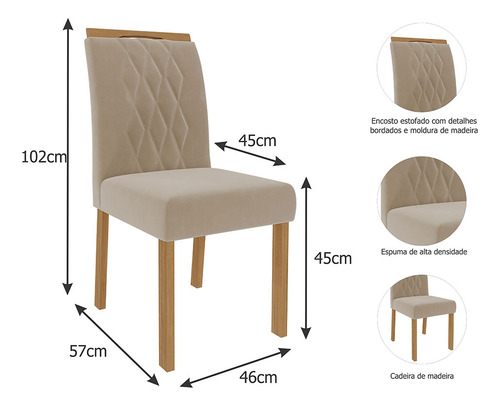 Conjunto De Jantar Mesa Maite 130x80cm 4 Cadeiras Juliana