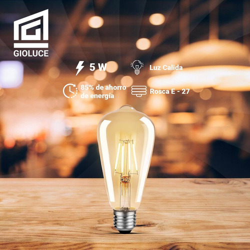 Lampara Led Rosca Comun E27 5w Pack X4 Und Deco Filamento Color de la luz Ámbar