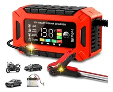 12v Cargador Rápido Inteligente Brpom Cargador Con Reparación De Pulso Para Automóvil, Moto, Camión Cortacésped Calcium Gel Agm Mf Sla Efb Vrla Baterías Ml163 Rojo Y Negro