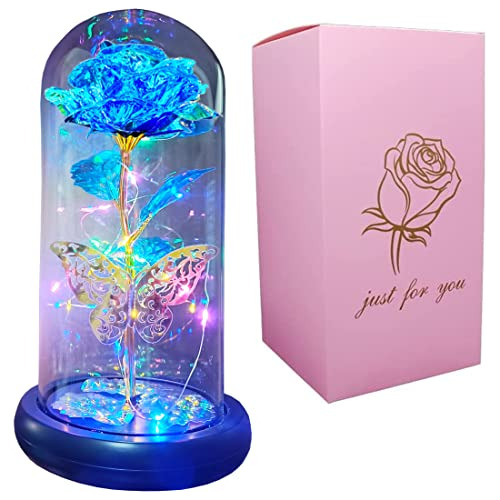 Valentines Day Rose Gift For Women,colorful Blue Artifi...