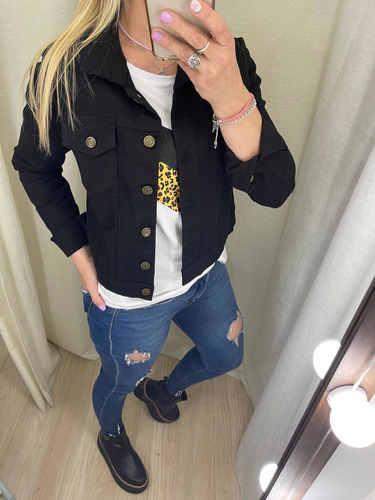 Imagen 5 de 10 de Campera De Jean Blanca Negra Rosa Verde Mujer The Big Shop
