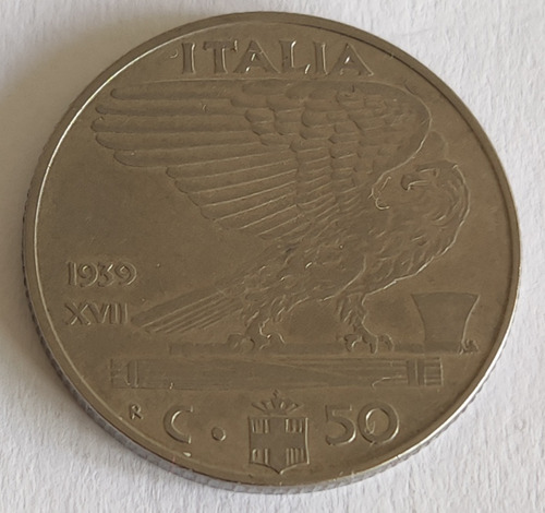 Moneda De Italia, 50 Centavos De 1939, Acero.