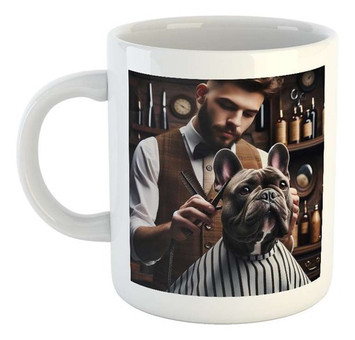 Taza Ceramica Barberia Bulldog Frances Peluqueria M1